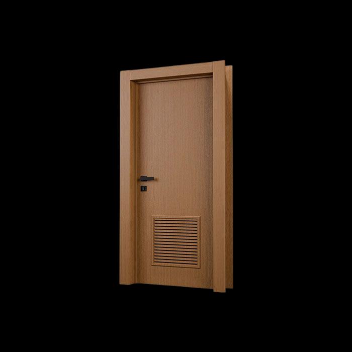 Porta Cappuccino com veneziana de madeira na parte inferior, com maçaneta na cor preta. 