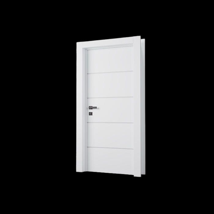 Porta Frizatta branca da Pormade com frisos horizontais e maçaneta preta