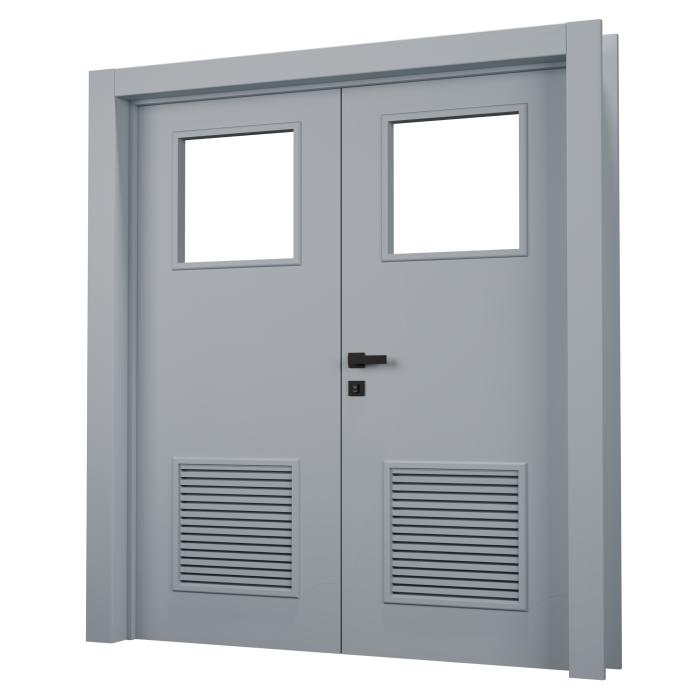 Porta Pronta - Dupla Lisa com Visor e Veneziana - Cinza Gris