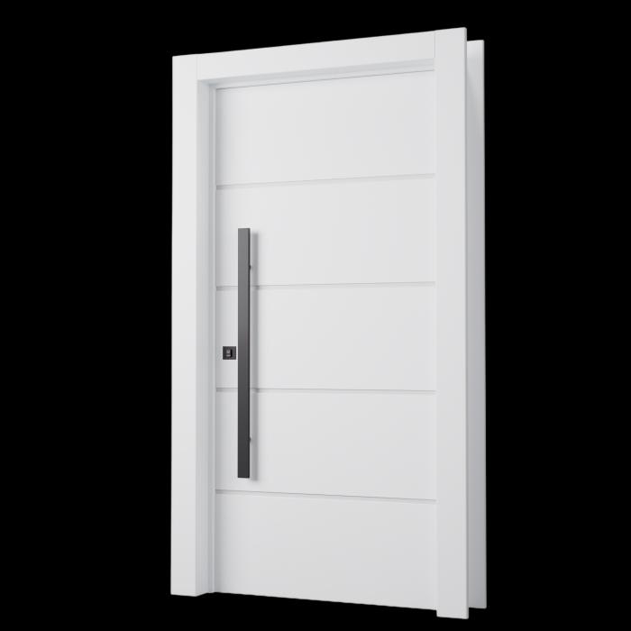 Kit Porta Pivotane Frizatta Branca com acabamento liso e frizos horizontais  e puxador vertical. 