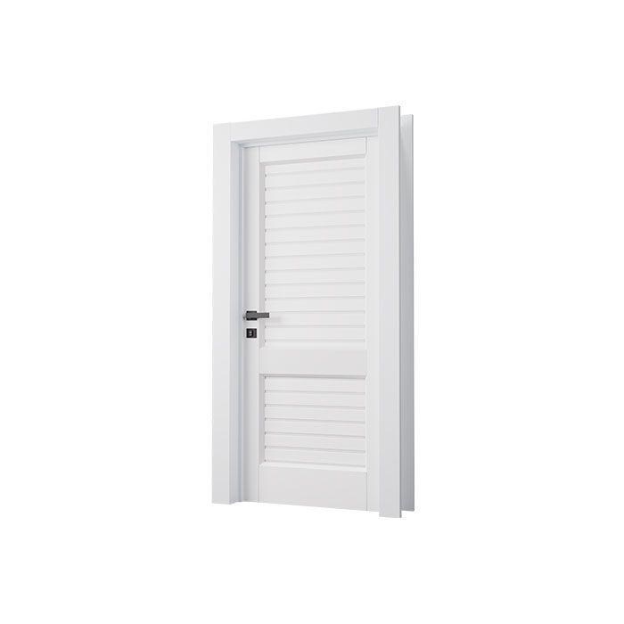 Porta pronta branca em PVC Wood com maçaneta preta 