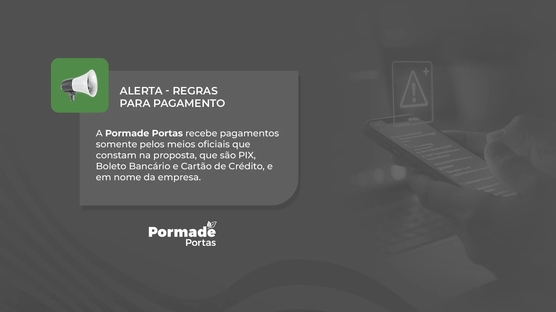 Regras para Pagamento Pormade