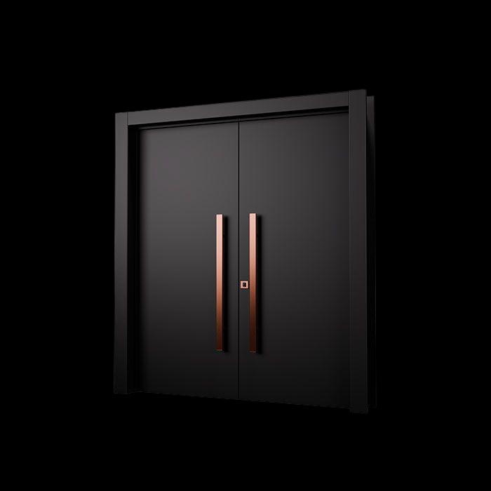 Porta Dupla na cor Preta com puxador barra Red Gold