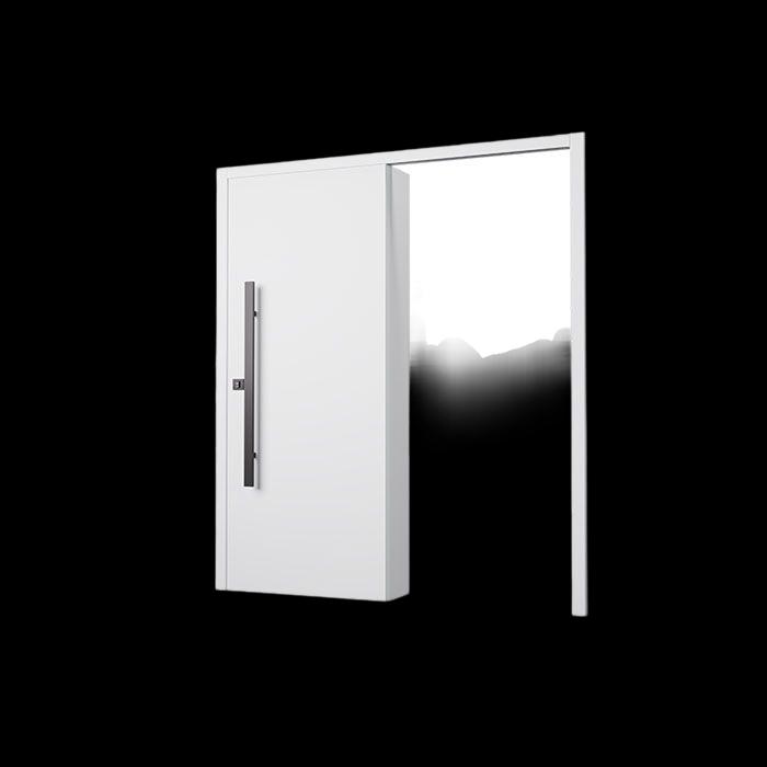 Porta de correr branca da Pormade com puxador vertical em aço. Ideal para integrar ambientes.