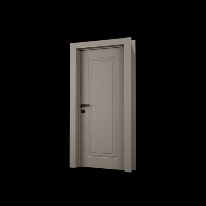 Porta laqueada na cor Fendi com frisos da Linha Frizatta e com maçaneta preta