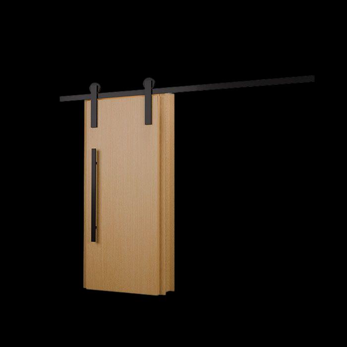 Porta de correr freijó com roldana preta e puxador vertical