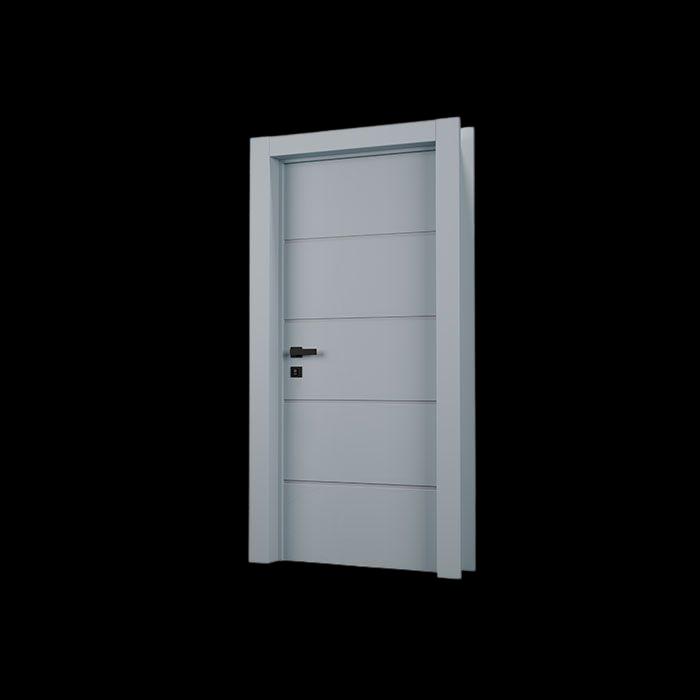 Porta Frizatta Cinza da Pormade com 4 frisos horizontais e com maçaneta preta